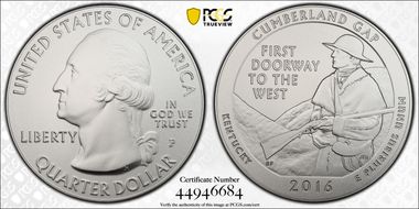 2016-P 25C Cumberland Gap NP 5 oz Silver SP69