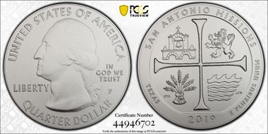 2019-P 25C San Antonio Missions NP 5 oz Silver SP70