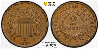 1865 2C DDO FS-102 AU58+ BN