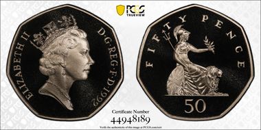 1992 50p S-H4 PR70DCAM