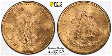 1944 50 Peso KM-481  Au MS65+