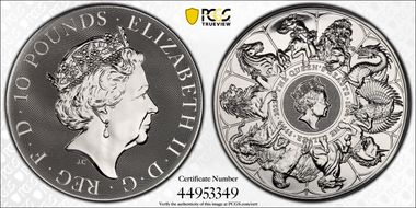 2022 £10 Queen's Beasts - Completer 10oz. Silver First Strike MS69