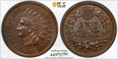 1867/67 1C RPD FS-301, S-1 AU58BN