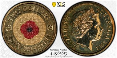 2012-C $2 Remembrance Day Colorized MS66