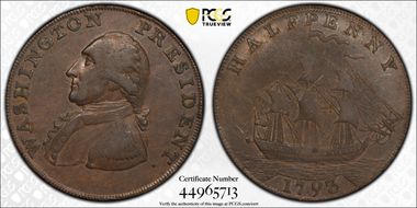1793/2 Ship 1/2P Washington President Payable in Anglesey AU50BN