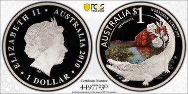 2010-P $1 N. Territory - Crocodile Colorized PR69DCAM