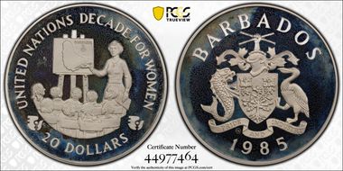 1985-CHI $20 Decade for Women KM-46  Ag PR67DCAM