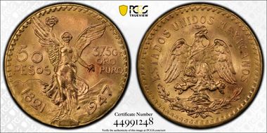 1947 50 Peso KM-481  Au MS67