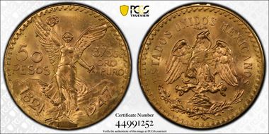 1947 50 Peso KM-481  Au MS65
