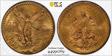 1946 50 Peso KM-481  Au MS66