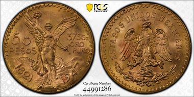 1947 50 Peso KM-481  Au MS67