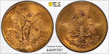 1947 50 Peso KM-481  Au MS67