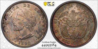1892 50C Restrepo-408.1 Small Bust MS64