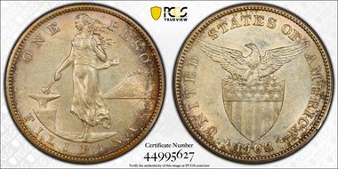 1908-S Peso KM-172  Ag AU55