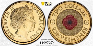 2012 $2 Remembrance Day Colorized MS66