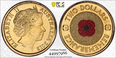 2012 $2 Remembrance Day Colorized MS67