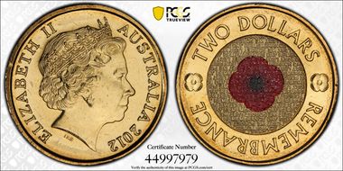2012 $2 Remembrance Day Colorized MS67