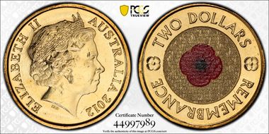 2012 $2 Remembrance Day Colorized MS66