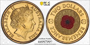 2012 $2 Remembrance Day Colorized MS64
