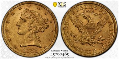 1881 $5 RPD, FS-304 MS62