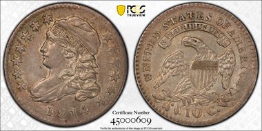 1814 10C Small Date AU53