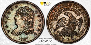 1837 H10C Capped Bust, Small 5C AU55