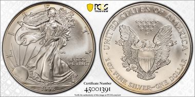 1998 $1 Silver Eagle MS69