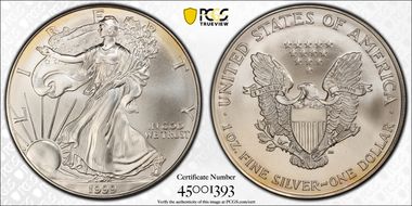 1999 $1 Silver Eagle MS68