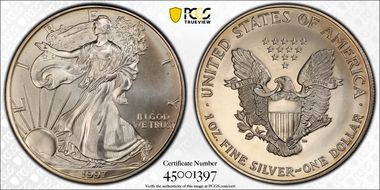 1997 $1 Silver Eagle MS68