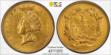 1854 G$1 Type 2 AU58