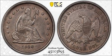 1840-O 25C No Drapery AU50
