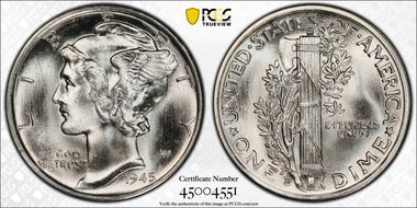 1945-S 10C MS67