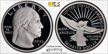 2022-S 25C Maya Angelou-Silver First Strike PR70DCAM