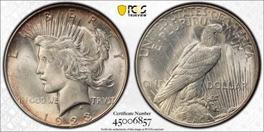 1923-D $1 VAM 1E, Extra Hair AU55