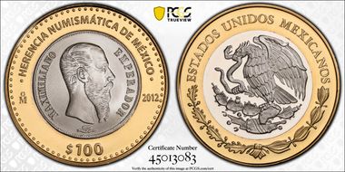 2012-Mo 100 P 1866-Mo 1 Peso Numismatic Heritage PL69