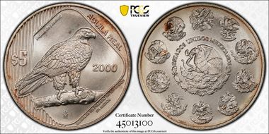 2000-Mo 5 Peso Eagle KM-652 MS68