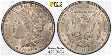 1891-CC $1 VAM 3, Spitting Eagle AU58