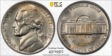 1947-S 5C MS65