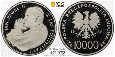 1988 MW 10000 Z John Paul II 10th Ann. Ag PR67DCAM