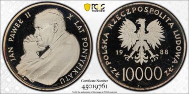 1988 MW 10000 Z John Paul II 10th Ann. Ag PR68DCAM