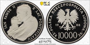 1988 MW 10000 Z John Paul II 10th Ann. Ag PR67DCAM