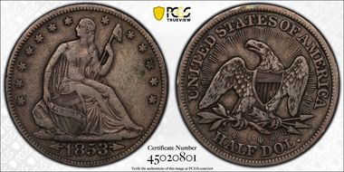 1853 50C Arrows & Rays VF20