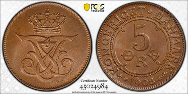 1908 VBP GJ 5 Øre MS65BN