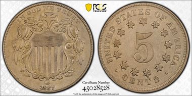 1867 5C No Rays AU50