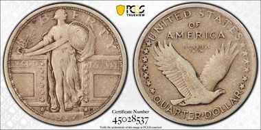 1917-S 25C Type 1 VF20