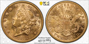 1873-S $20 Closed 3 AU58