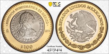 2011-Mo 100 P 1783 Carlos III Numismatic Heritage PL69