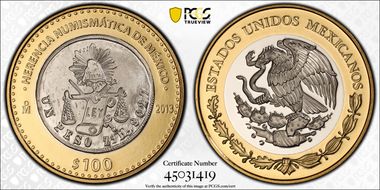 2013-Mo 100 P Scale of Justice Coin Numismatic Heritage PL69