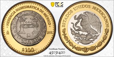 2013-Mo 100 P Carlos and Juana Coin Numismatic Heritage PL69