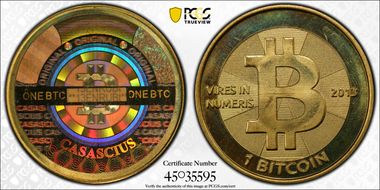 2013 1 BTC Casascius Bitcoin, Brass MS68